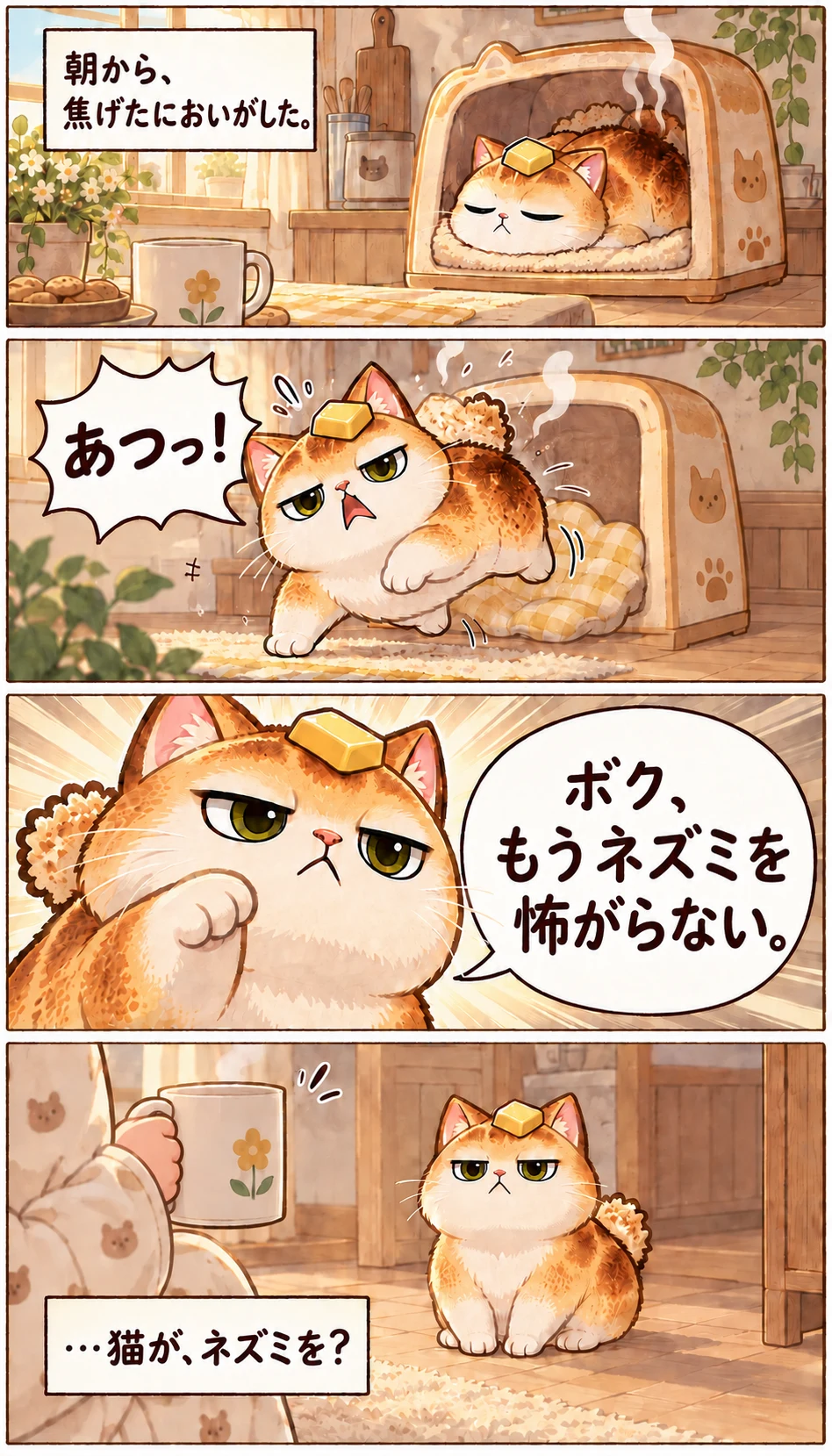 朝から、焦げたにおいがした。 あつっ! ボク、もうネズミを怖がらない。 …猫が、ネズミを?