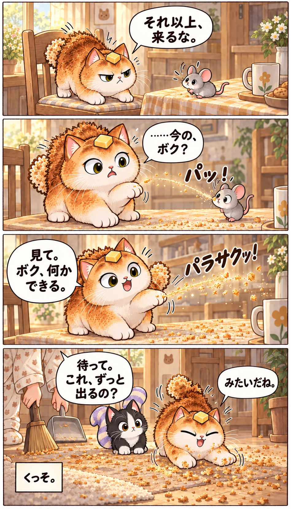 それ以上、来るな。 ……今の、ボク？ パッ！ 見て。ボク、何かできる。 パラサクッ！ 待って。これ、ずっと出るの？ みたいだね。 くっそ。