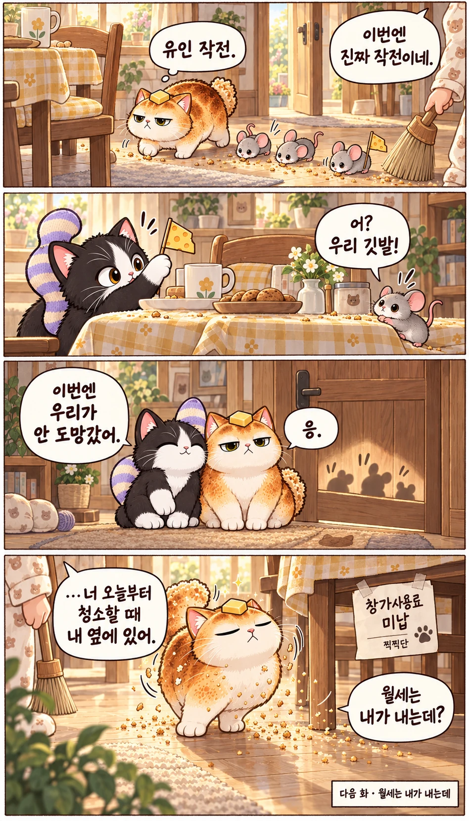 유인 작전. 이번엔 진짜 작전이네. 어? 우리 깃발! 이번엔 우리가 안 도망갔어. 응. …너 오늘부터 청소할 때 내 옆에 있어. 창가 사용료 미납 찍찍단 월세는 내가 내는데? 다음 화 · 월세는 내가 내는데