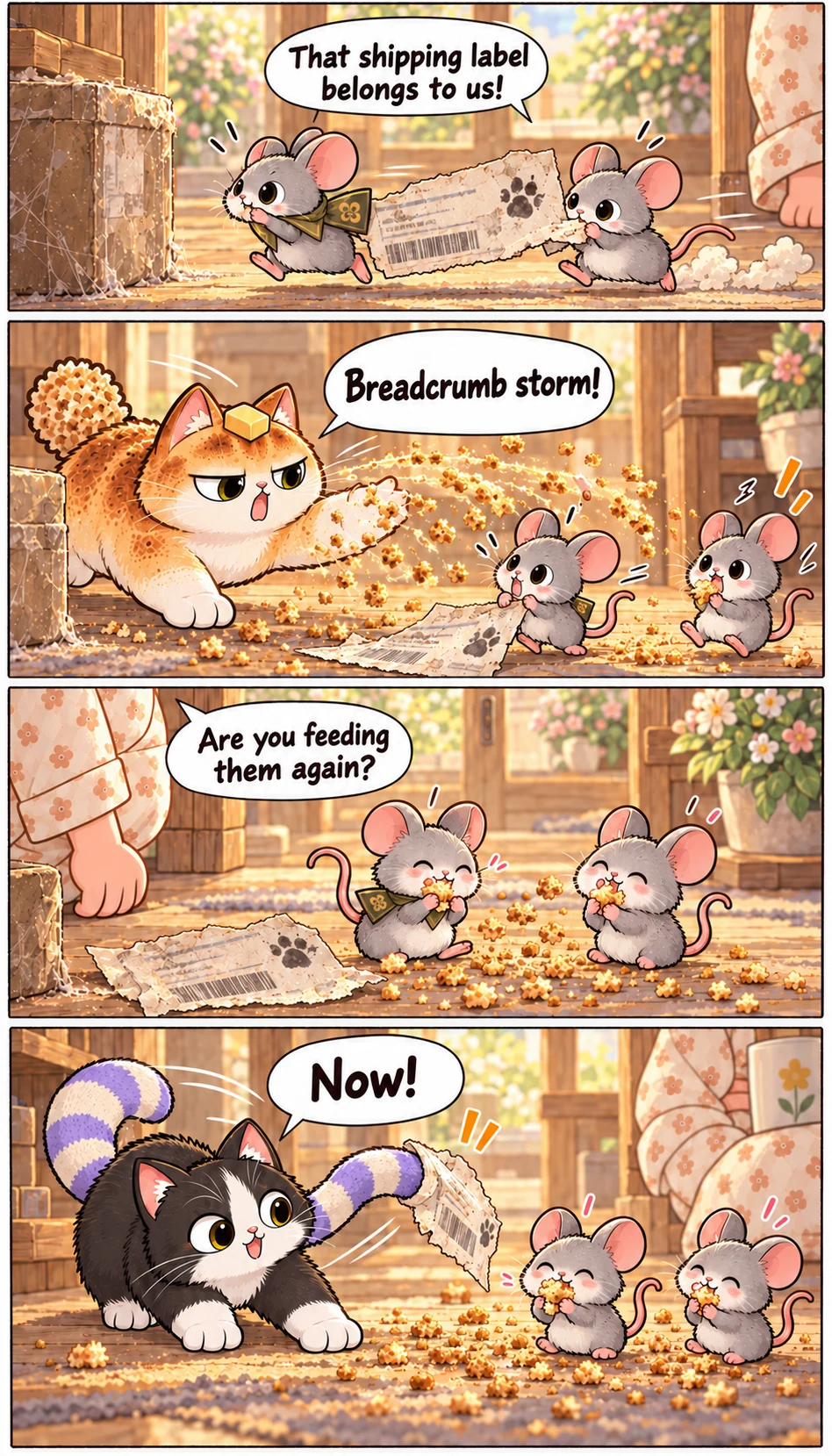 That shipping label belongs to us! Breadcrumb storm! Are you feeding them again? Now!