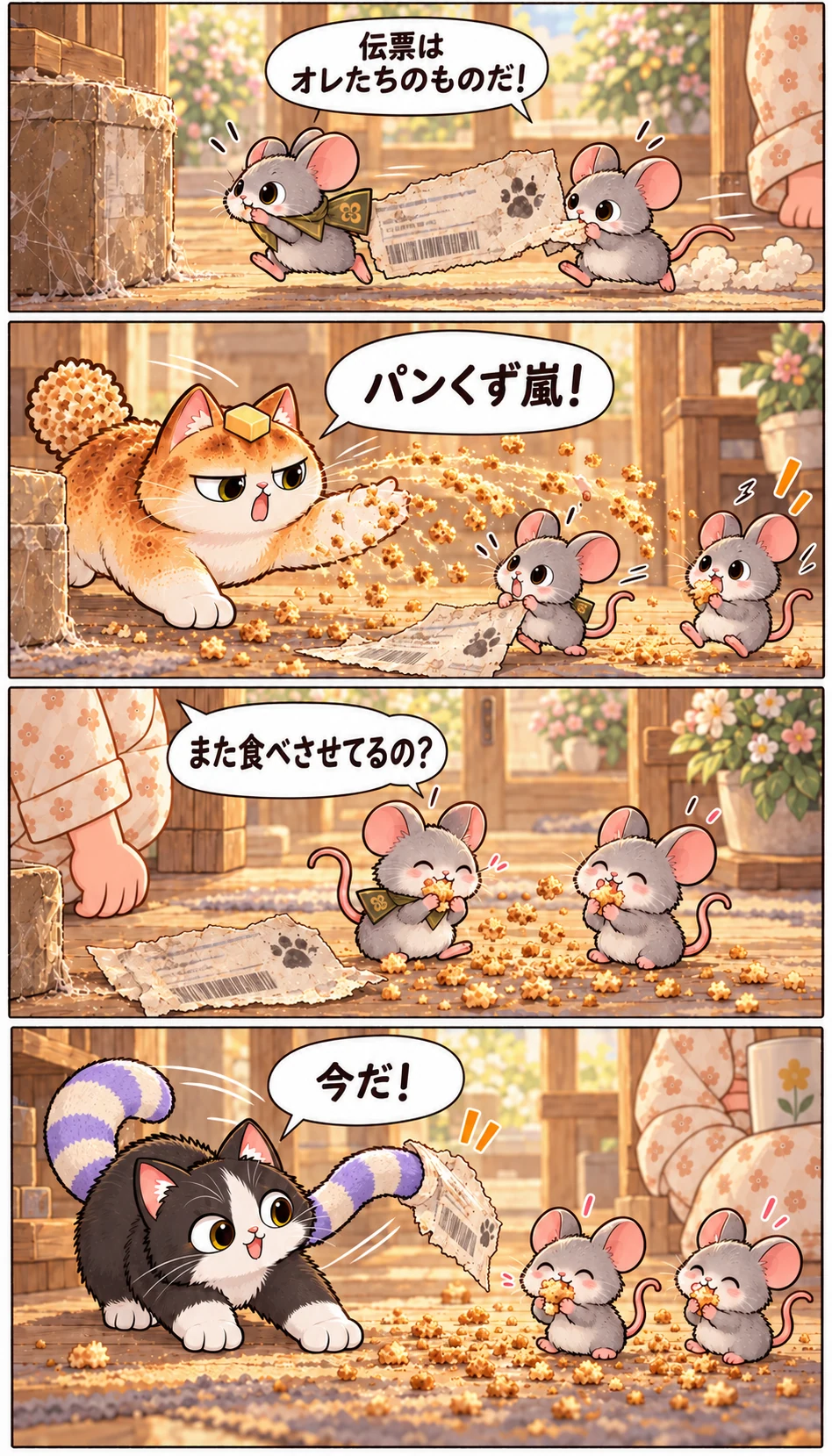 伝票はオレたちのものだ! パンくず嵐! また食べさせてるの? 今だ!