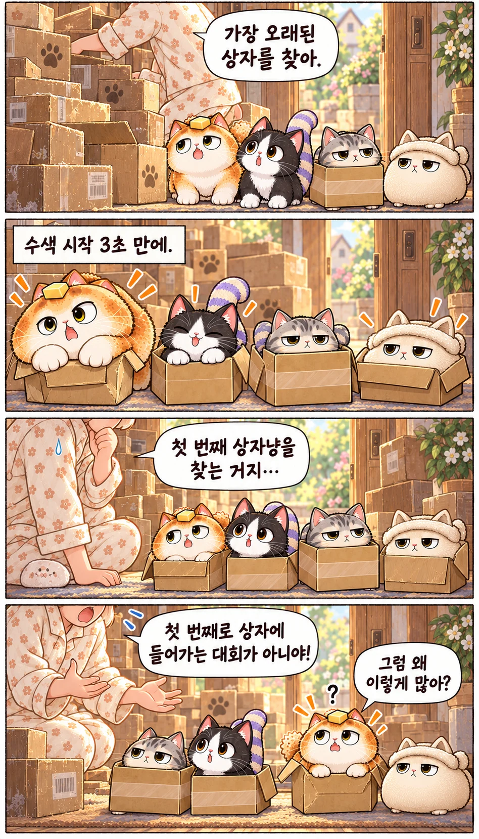 가장 오래된 상자를 찾아. 수색 시작 3초 만에. 첫 번째 상자냥을 찾는 거지… 첫 번째로 상자에 들어가는 대회가 아니야! 그럼 왜 이렇게 많아?