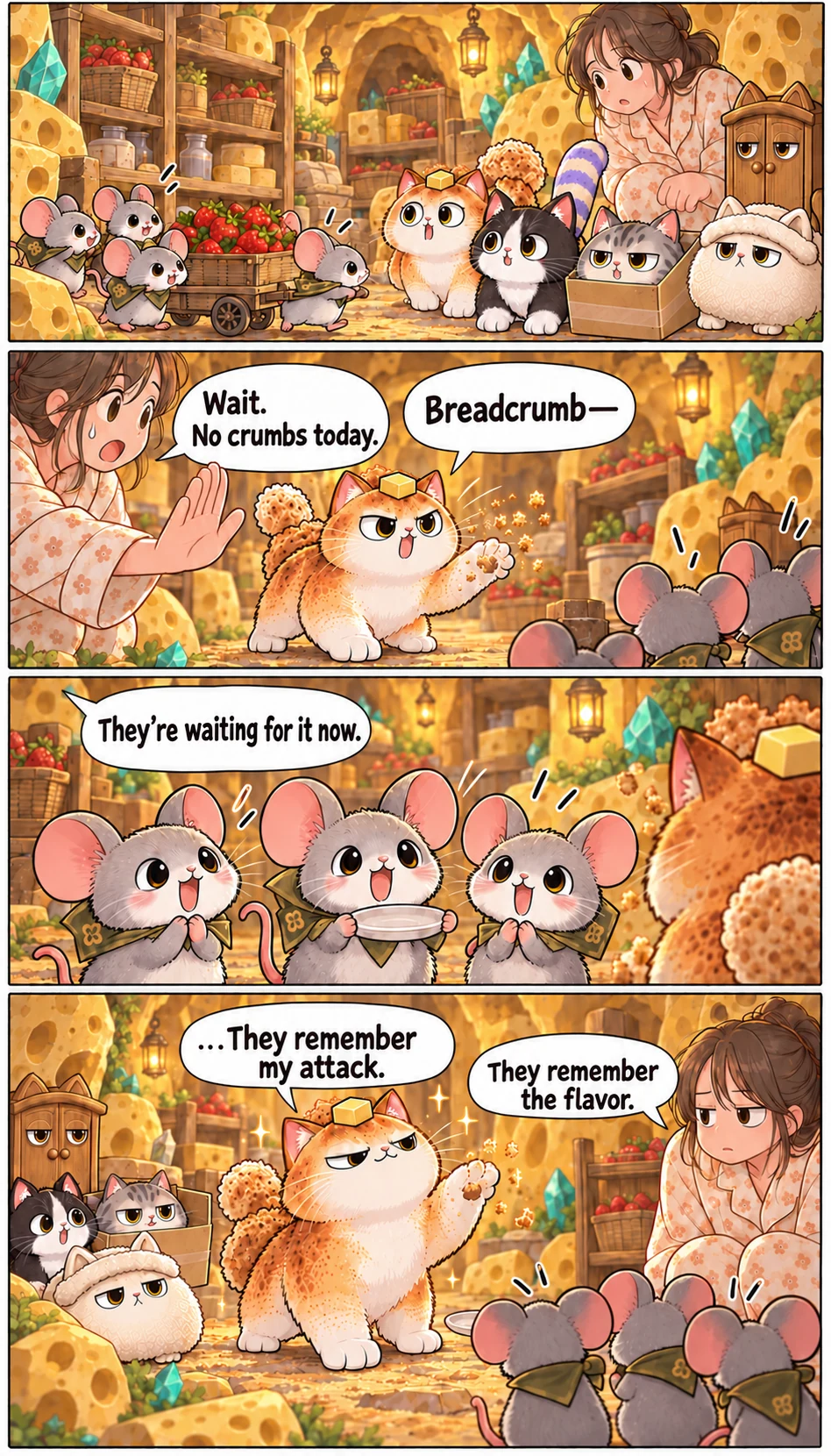 Breadcrumb— Wait. No crumbs today. They’re waiting for it now. ...They remember my attack. They remember the flavor.