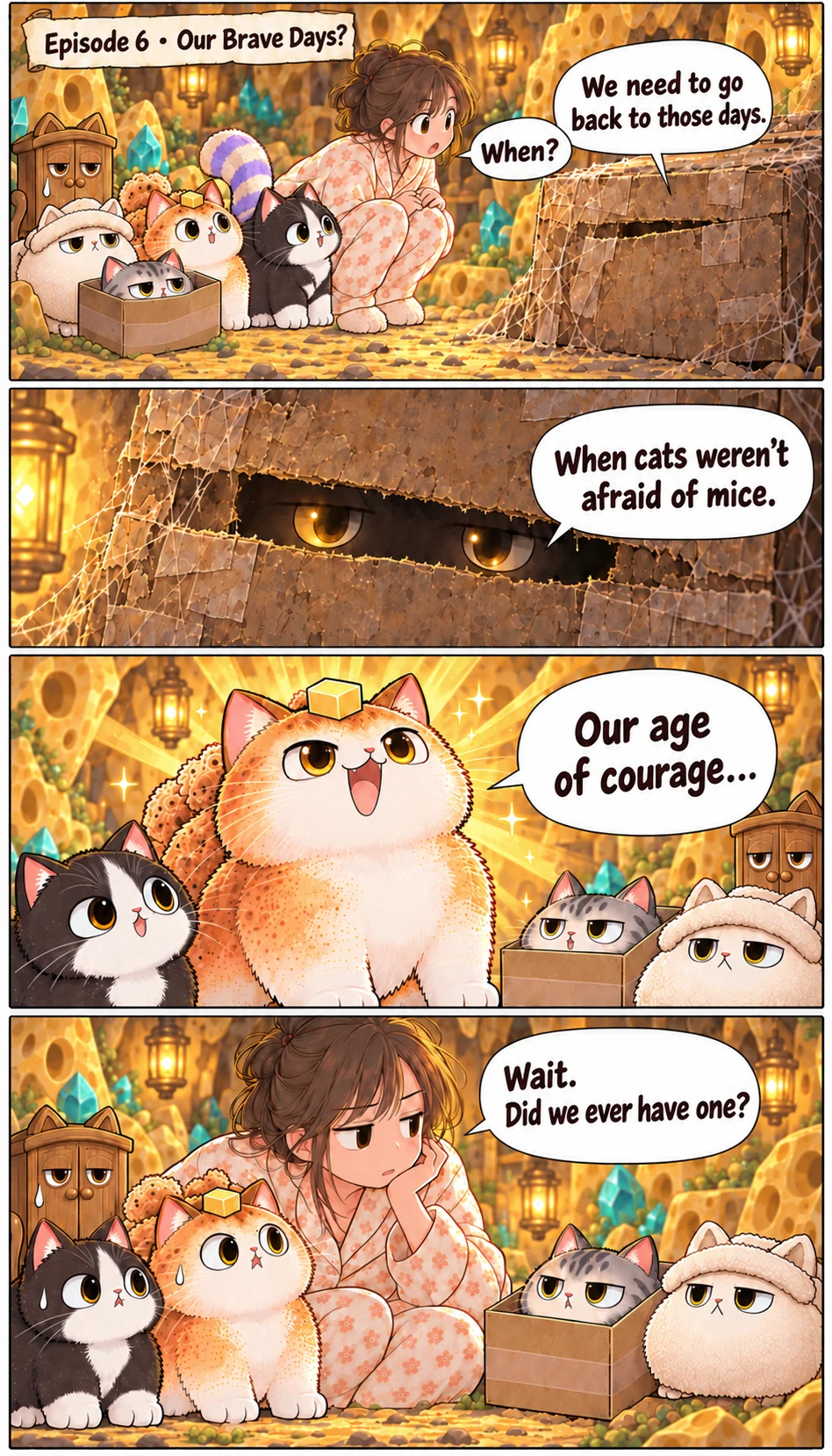 Episode 6 · Our Brave Days? We need to go back to those days. When? When cats weren't afraid of mice. Our age of courage... Wait. Did we ever have one?