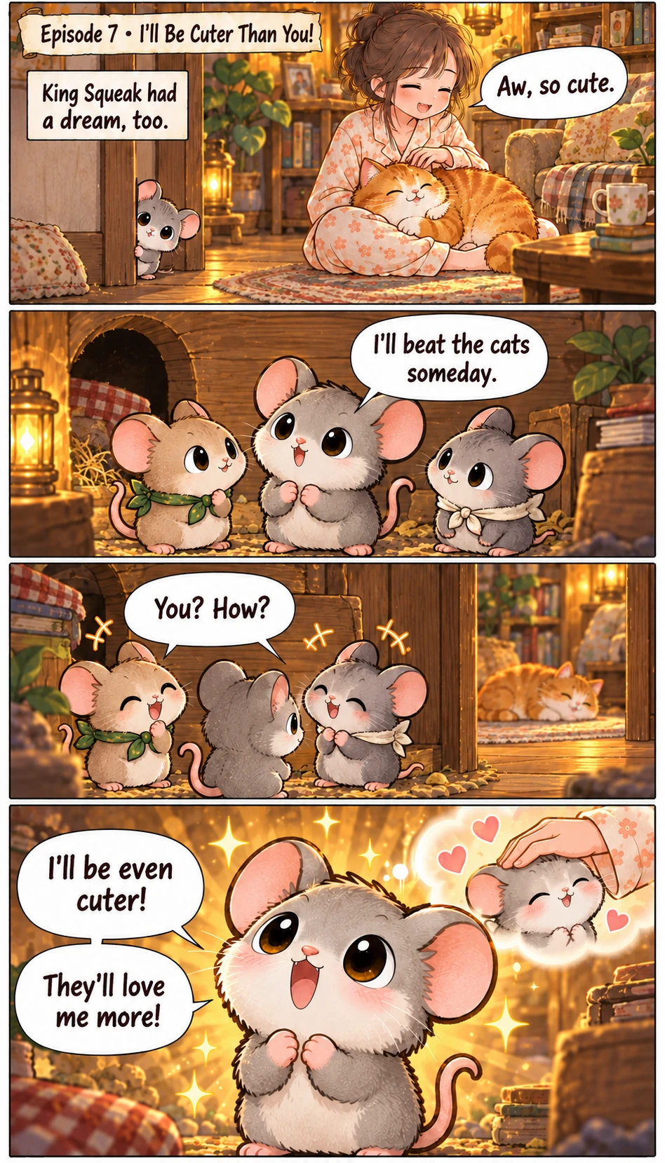 Episode 7 · I’ll Be Cuter Than You! King Squeak had a dream, too. Aw, so cute. I'll beat the cats someday. You? How? I'll be even cuter! They'll love me more!