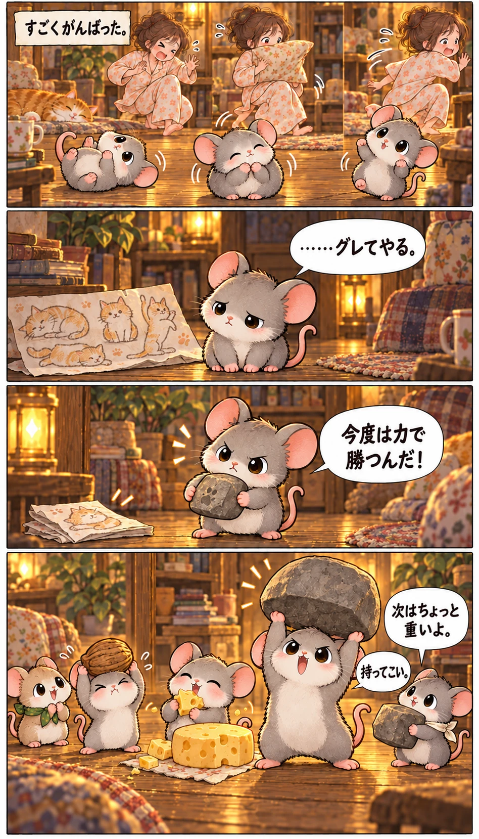 すごくがんばった。 ……グレてやる。 今度は力で勝つんだ！ 次はちょっと重いよ。 持ってこい。