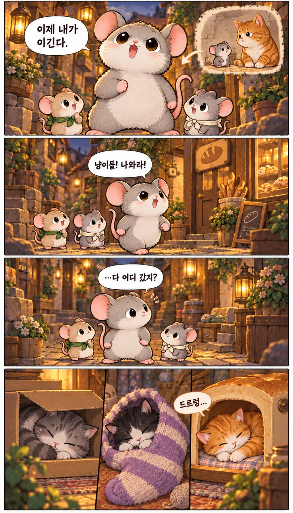 이제 내가 이긴다. 냥이들! 나와라! …다 어디 갔지? 드르렁…