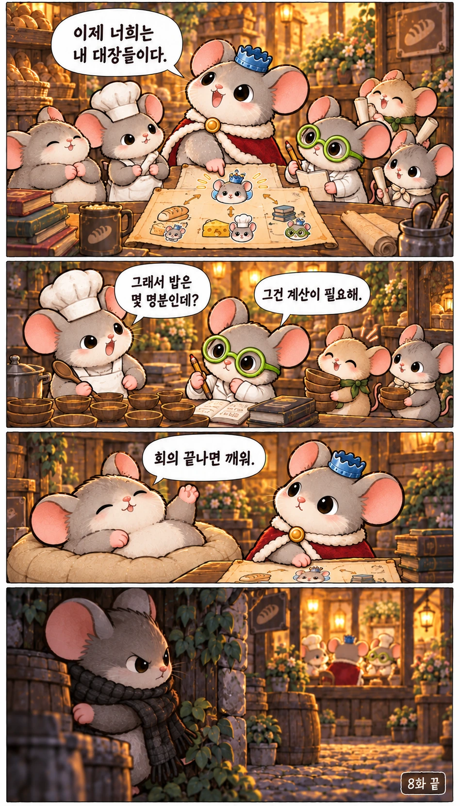 이제 너희는 내 대장들이다. 그래서 밥은 몇 명분인데? 그건 계산이 필요해. 회의 끝나면 깨워. 8화 끝
