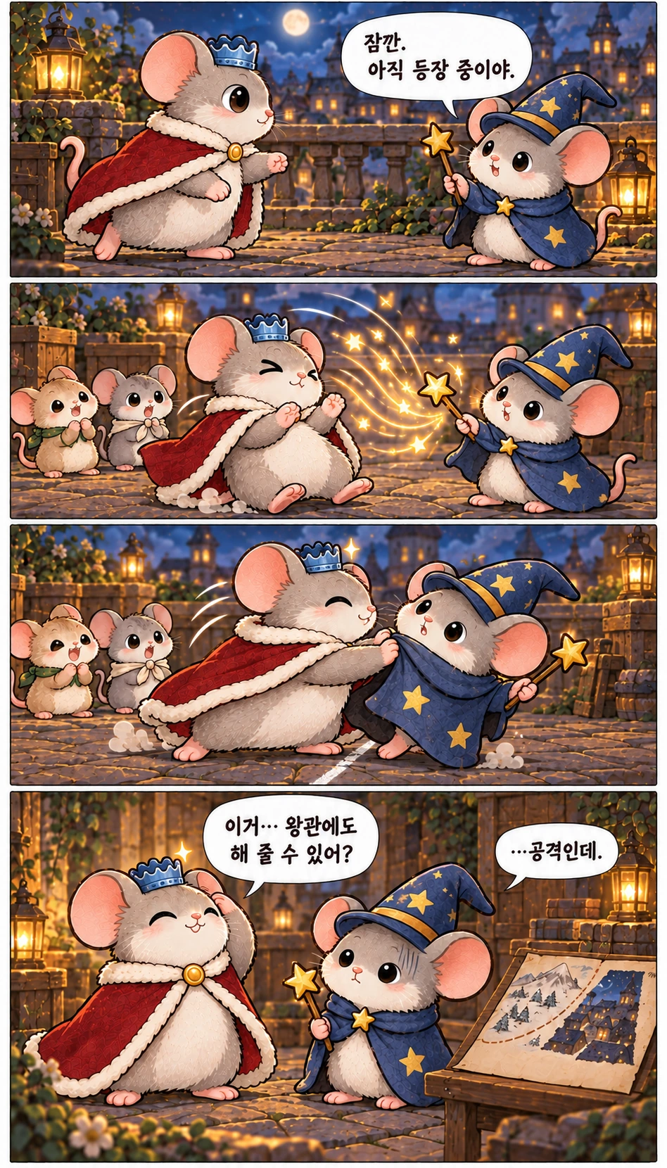 잠깐. 아직 등장 중이야. 이거… 왕관에도 해 줄 수 있어? …공격인데.