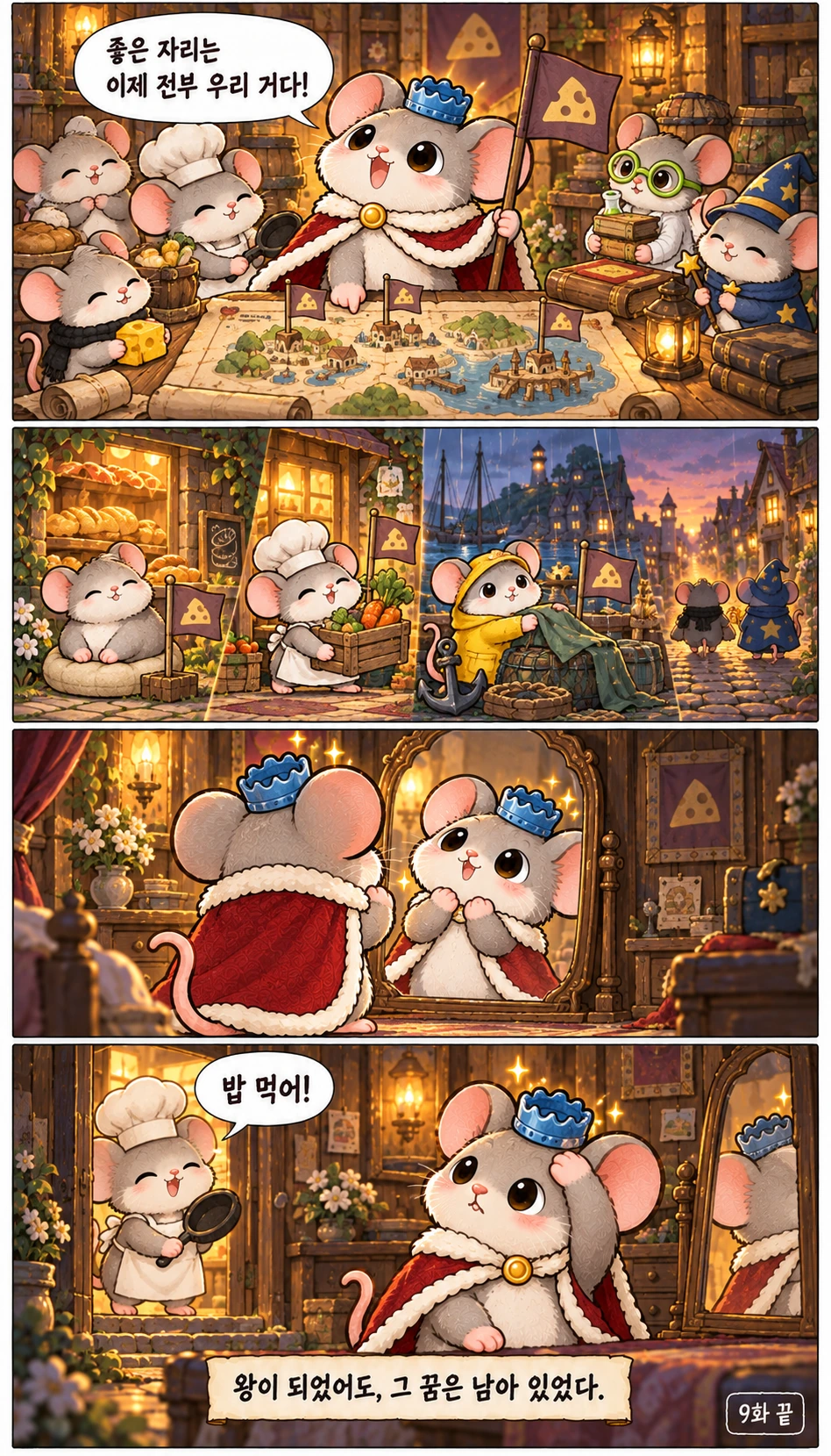 좋은 자리는 이제 전부 우리 거다! 밥 먹어! 왕이 되었어도, 그 꿈은 남아 있었다. 9화 끝