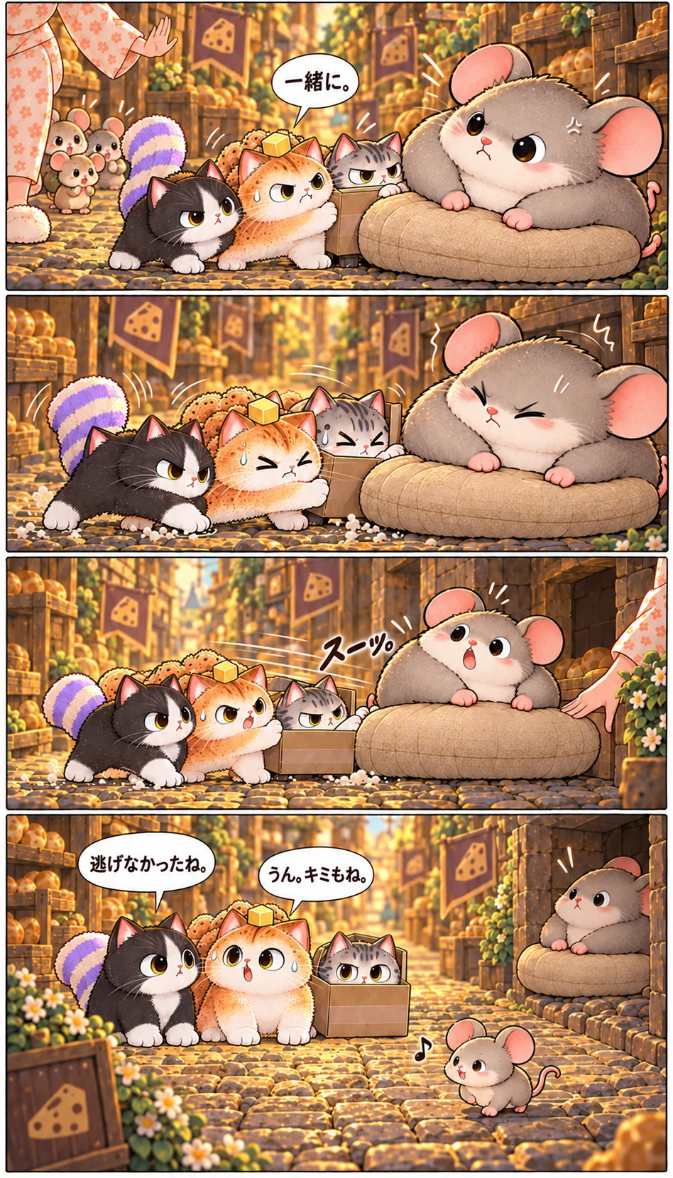 一緒に。 スーッ。 逃げなかったね。 うん。キミもね。