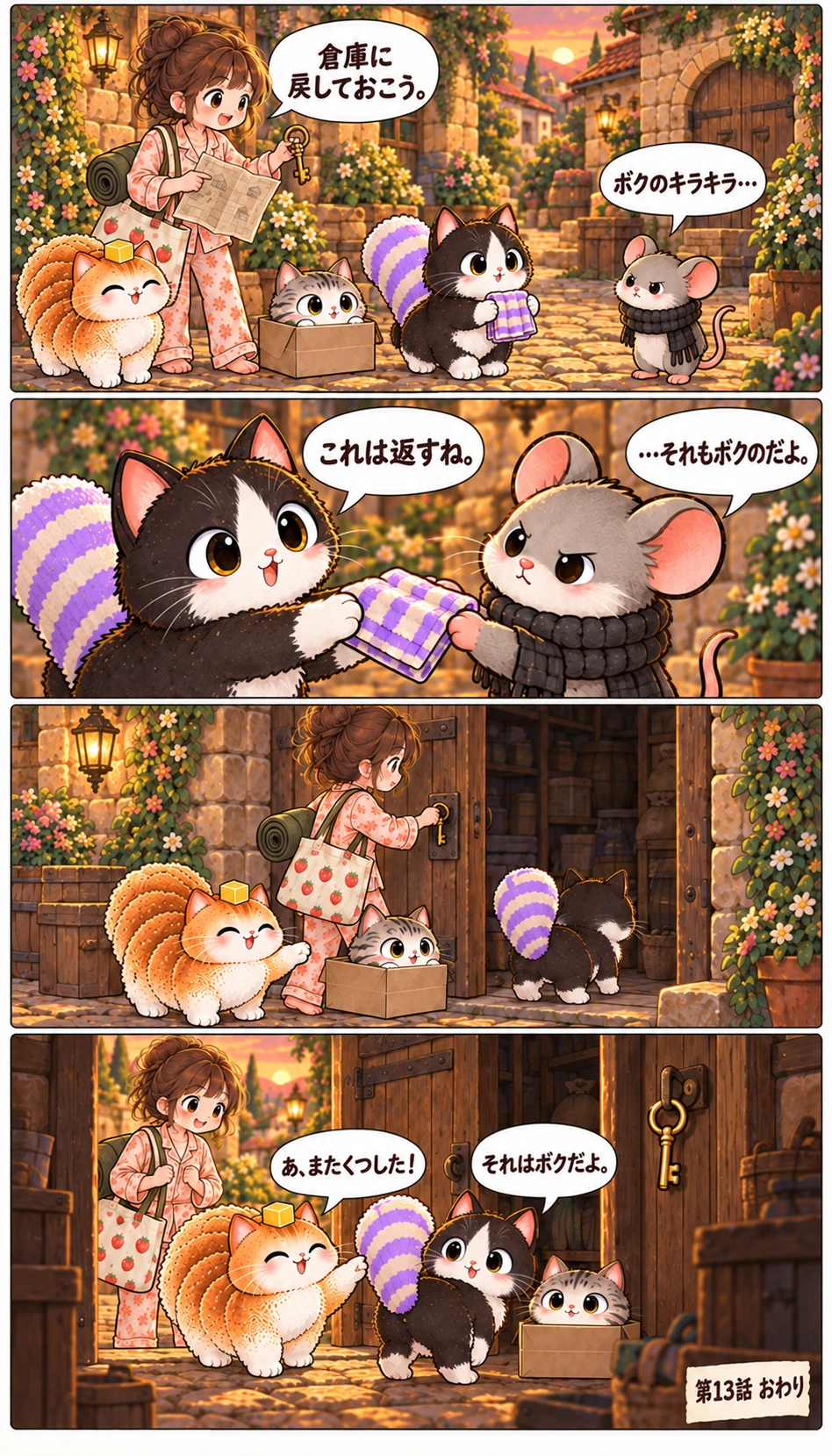 倉庫に戻しておこう。 ボクのキラキラ… これは返すね。 …それもボクのだよ。 あ、またくつした！ それはボクだよ。 第13話 おわり