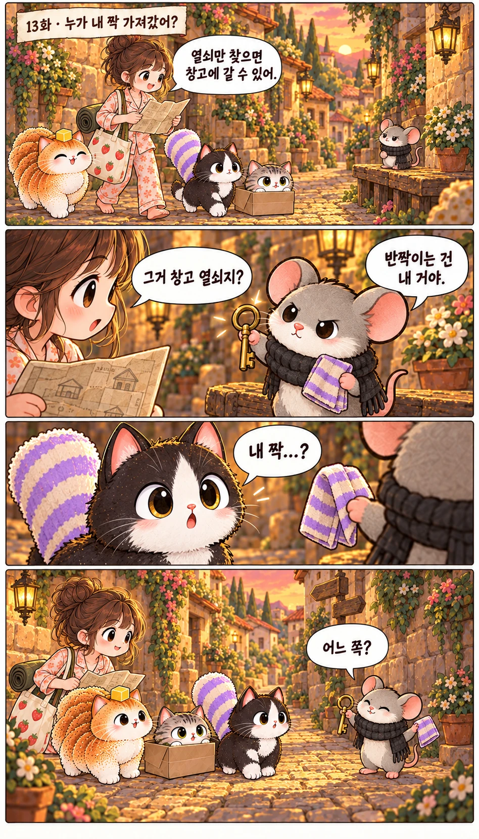 열쇠만 찾으면 창고에 갈 수 있어. 그거 창고 열쇠지? 반짝이는 건 내 거야. 내 짝…? 어느 쪽?