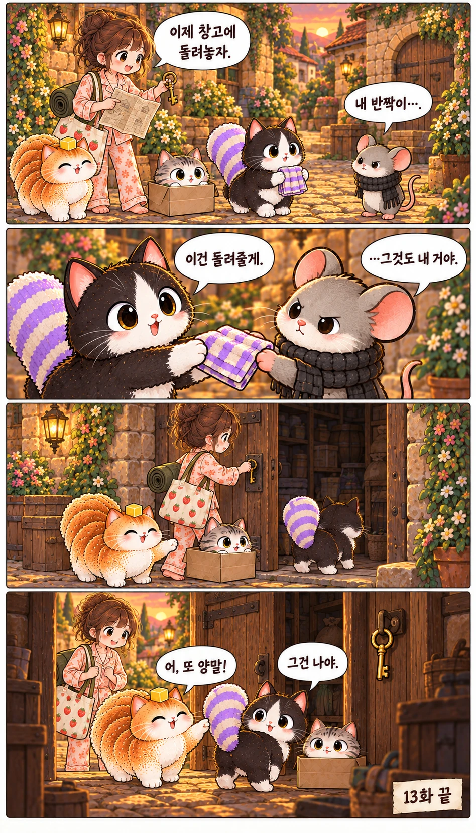 이제 창고에 돌려놓자. 내 반짝이… 이건 돌려줄게. …그것도 내 거야. 어, 또 양말! 그건 나야. 13화 끝
