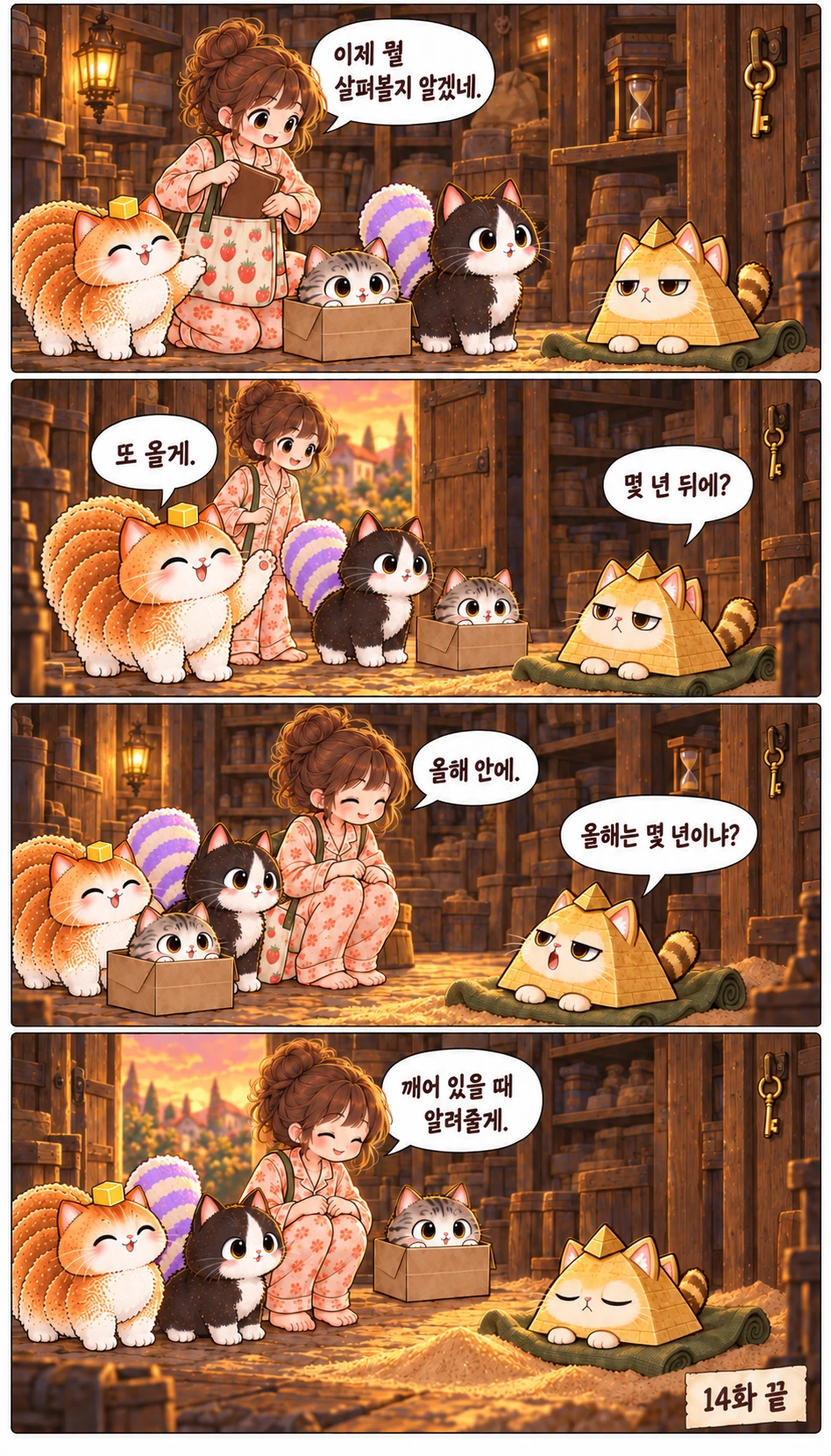 이제 뭘 살펴볼지 알겠네. 또 올게. 몇 년 뒤에? 올해 안에. 올해는 몇 년이냐? 깨어 있을 때 알려줄게. 14화 끝