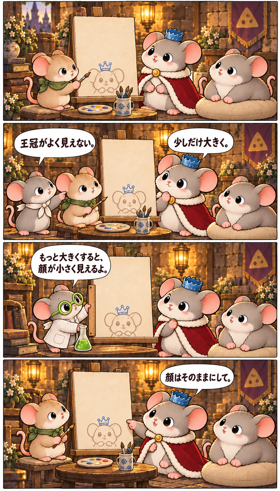 王冠がよく見えない。 少しだけ大きく。 もっと大きくすると、顔が小さく見えるよ。 顔はそのままにして。