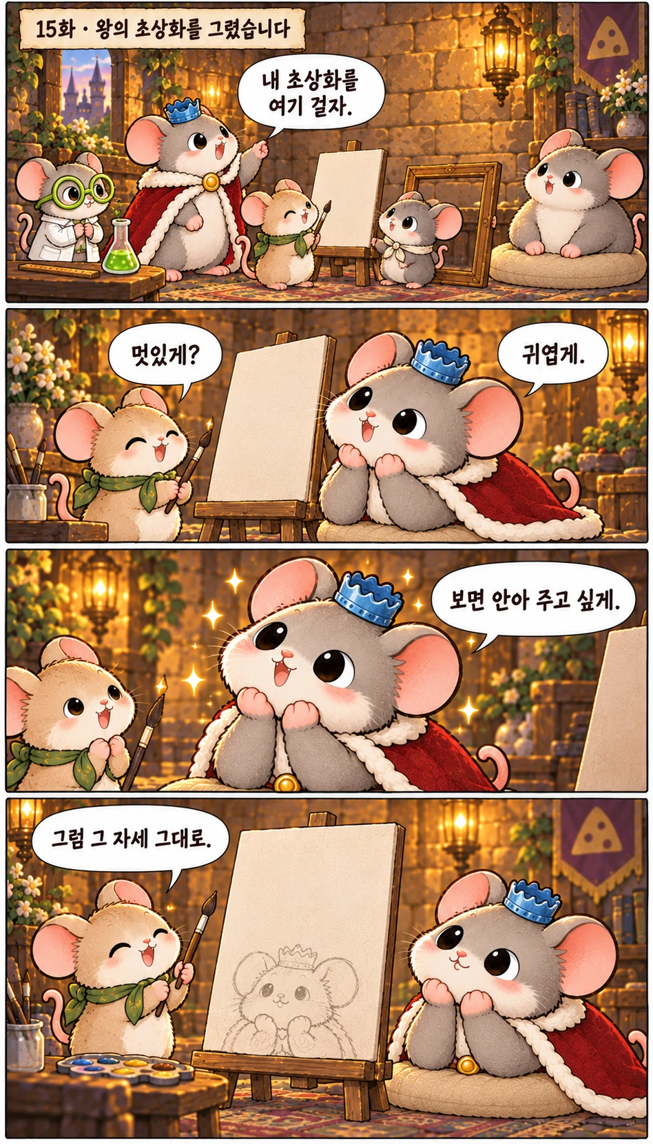 15화 · 왕의 초상화를 그렸습니다 내 초상화를 여기 걸자. 멋있게? 귀엽게. 보면 안아 주고 싶게. 그럼 그 자세 그대로.