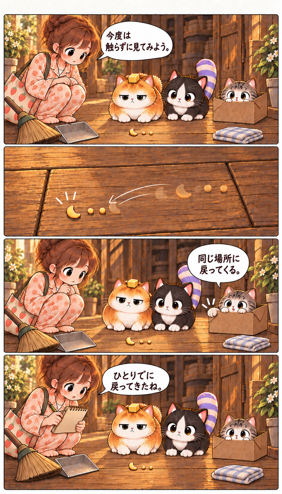今度は触らずに見てみよう。 同じ場所に戻ってくる。 ひとりでに戻ってきたね。