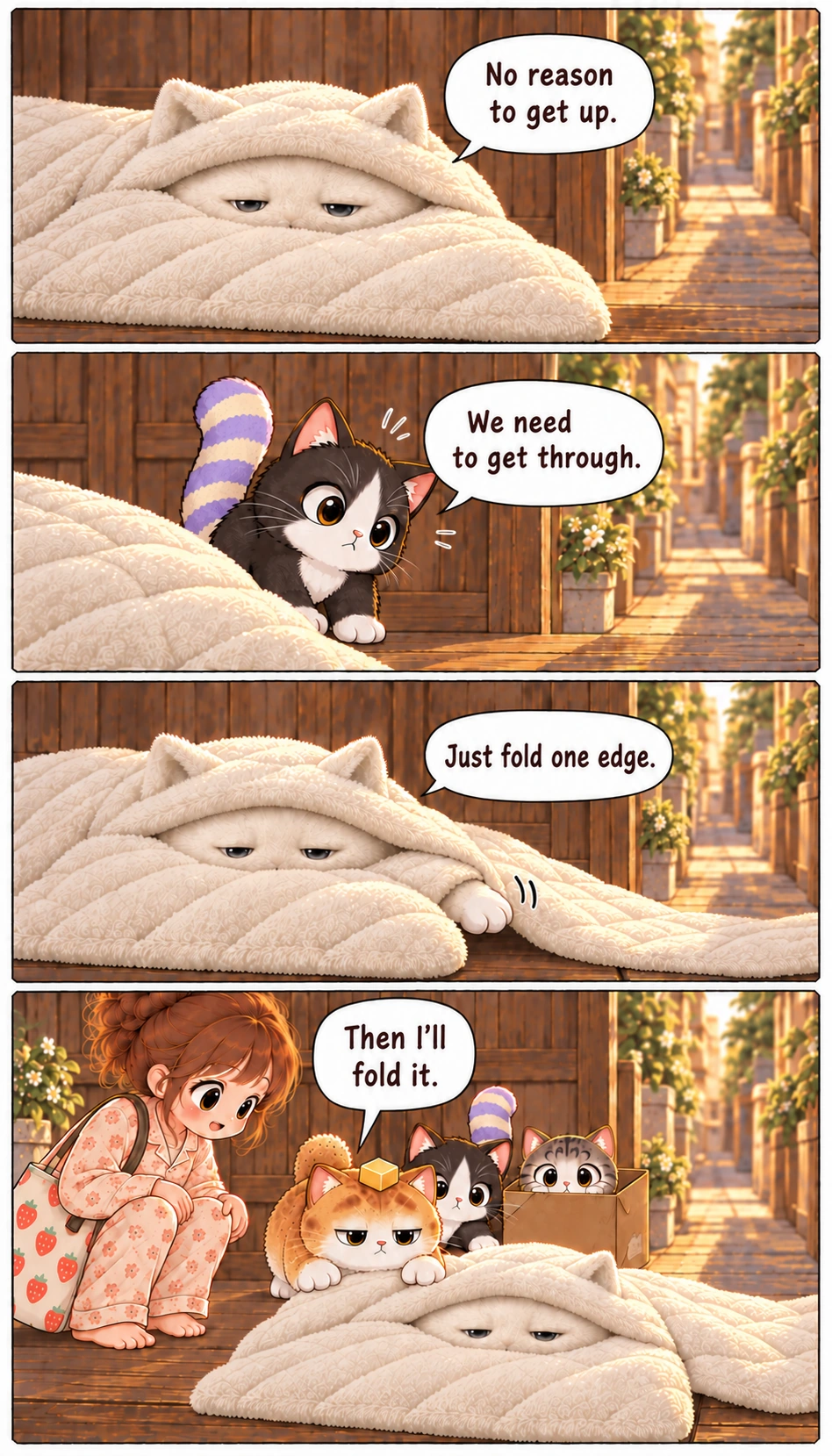 No reason to get up. We need to get through. Just fold one edge. Then I’ll fold it.