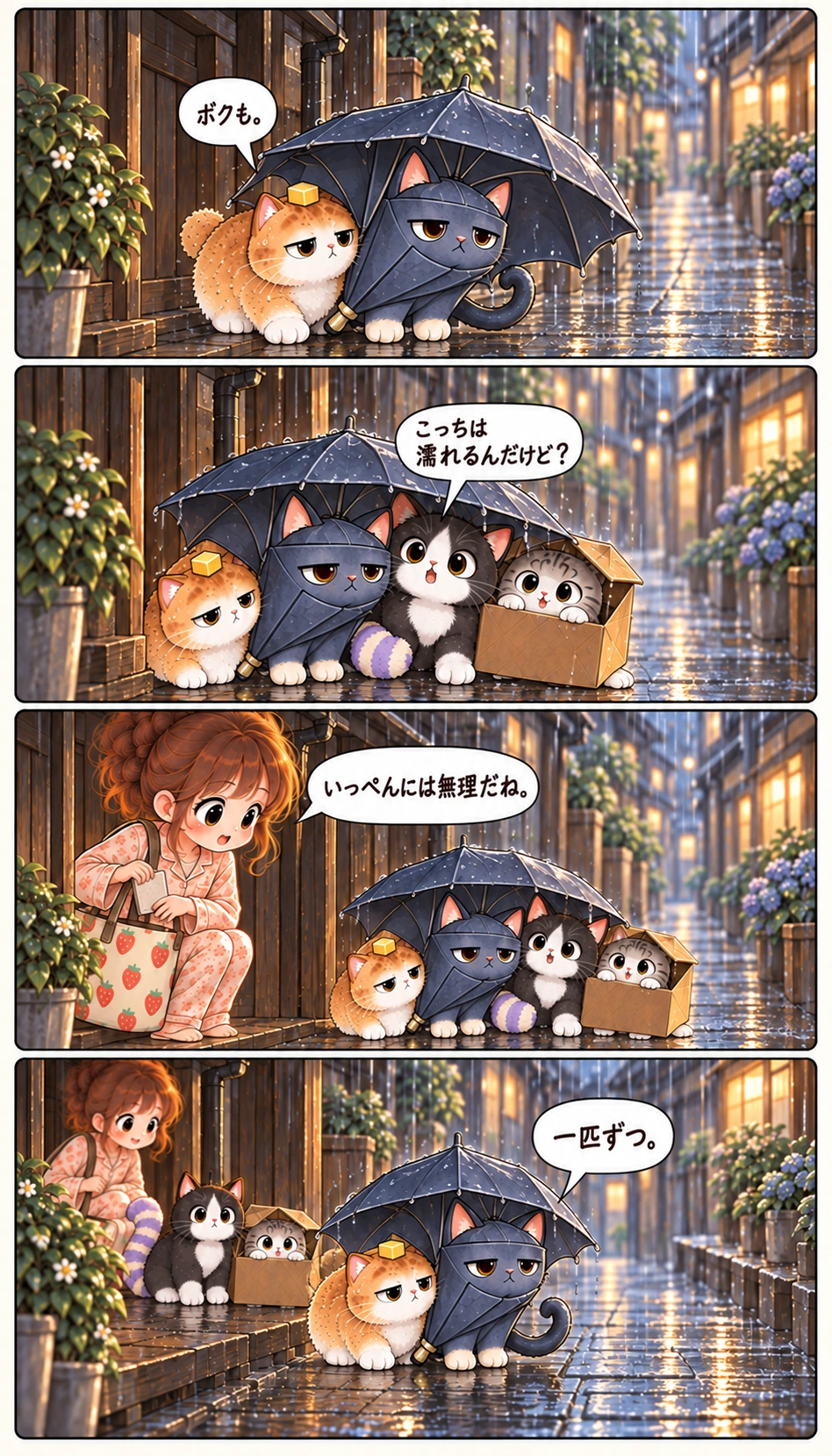 ボクも。 こっちは濡れるんだけど？ いっぺんには無理だね。 一匹ずつ。