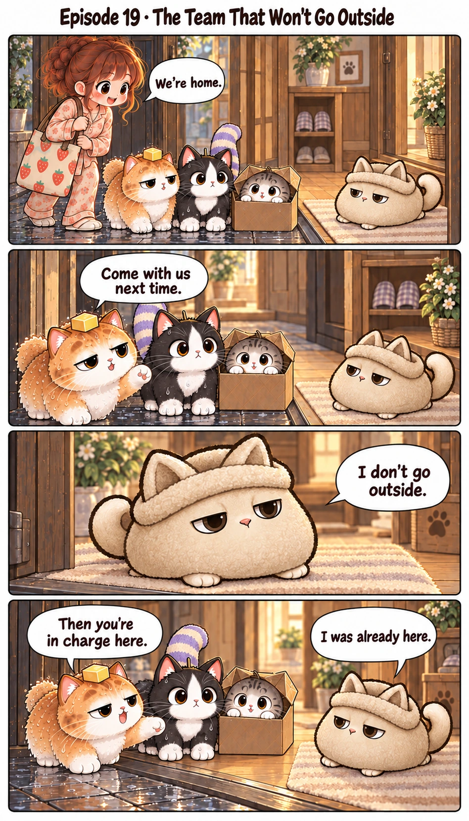 Episode 19 · The Team That Won’t Go Outside We’re home. Come with us next time. I don’t go outside. Then you’re in charge here. I was already here.