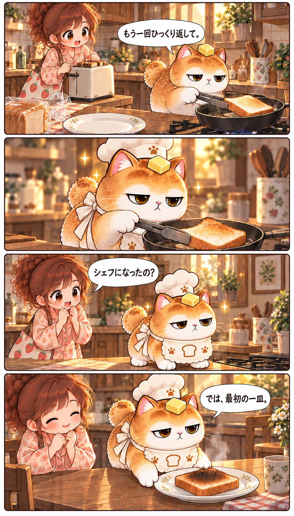 もう一回ひっくり返して。 シェフになったの？ では、最初の一皿。