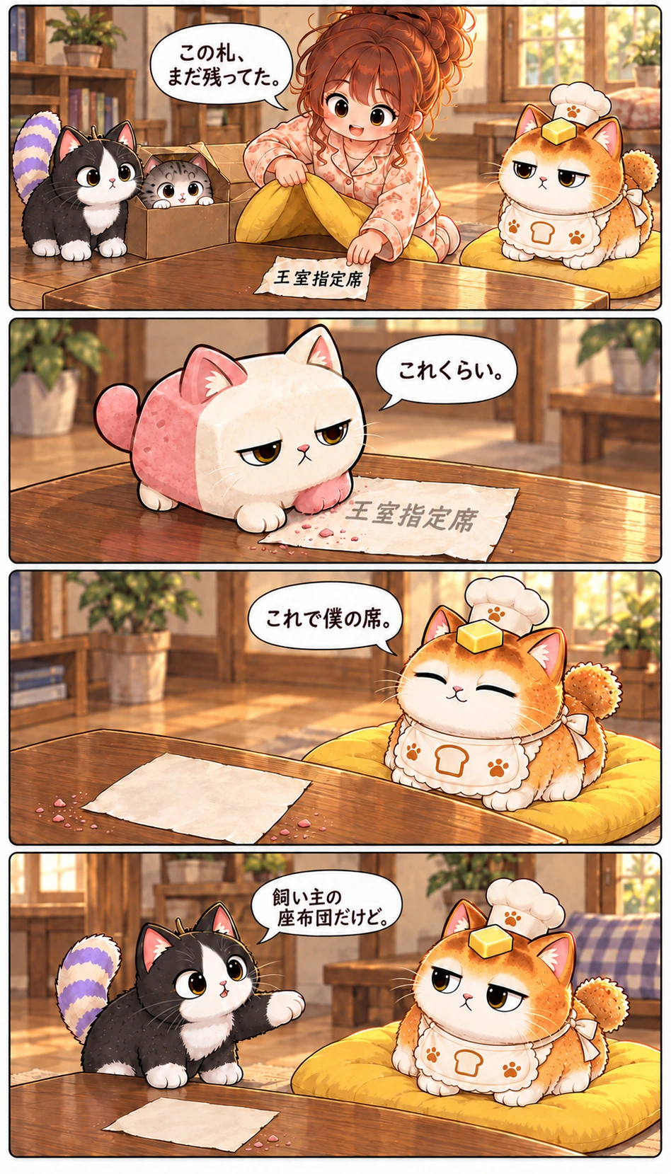 この札、まだ残ってた。 これくらい。 これで僕の席。 飼い主の座布団だけど。