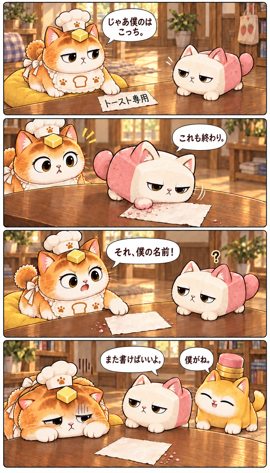 じゃあ僕のはこっち。 これも終わり。 それ、僕の名前！ また書けばいいよ。 僕がね。