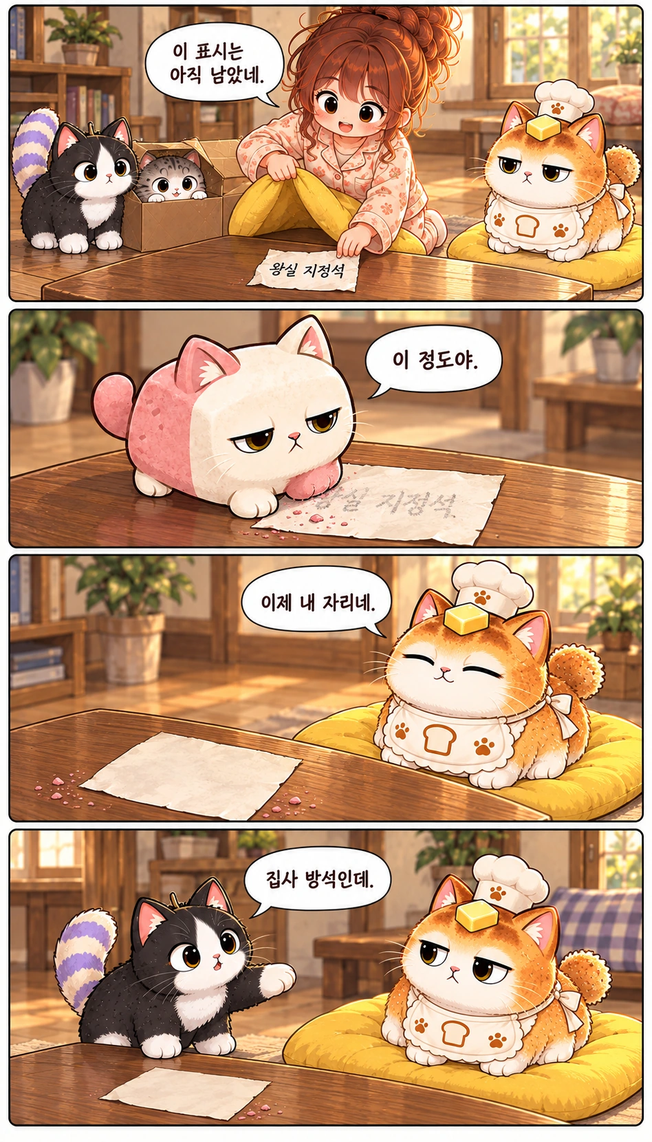 이 표시는 아직 남았네. 이 정도야. 이제 내 자리네. 집사 방석인데.